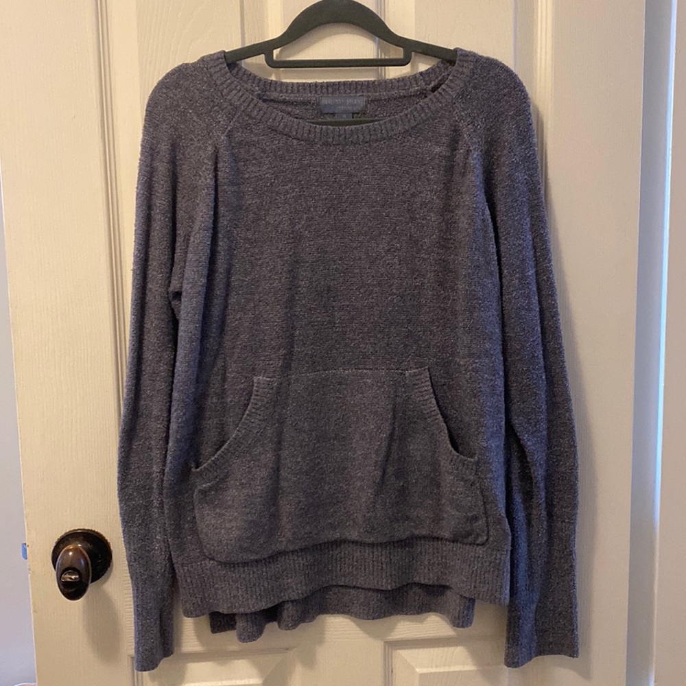 Barefoot Dreams CozyChic Lite Kangaroo Pocket Pullover Sweater sz M vguc Blue